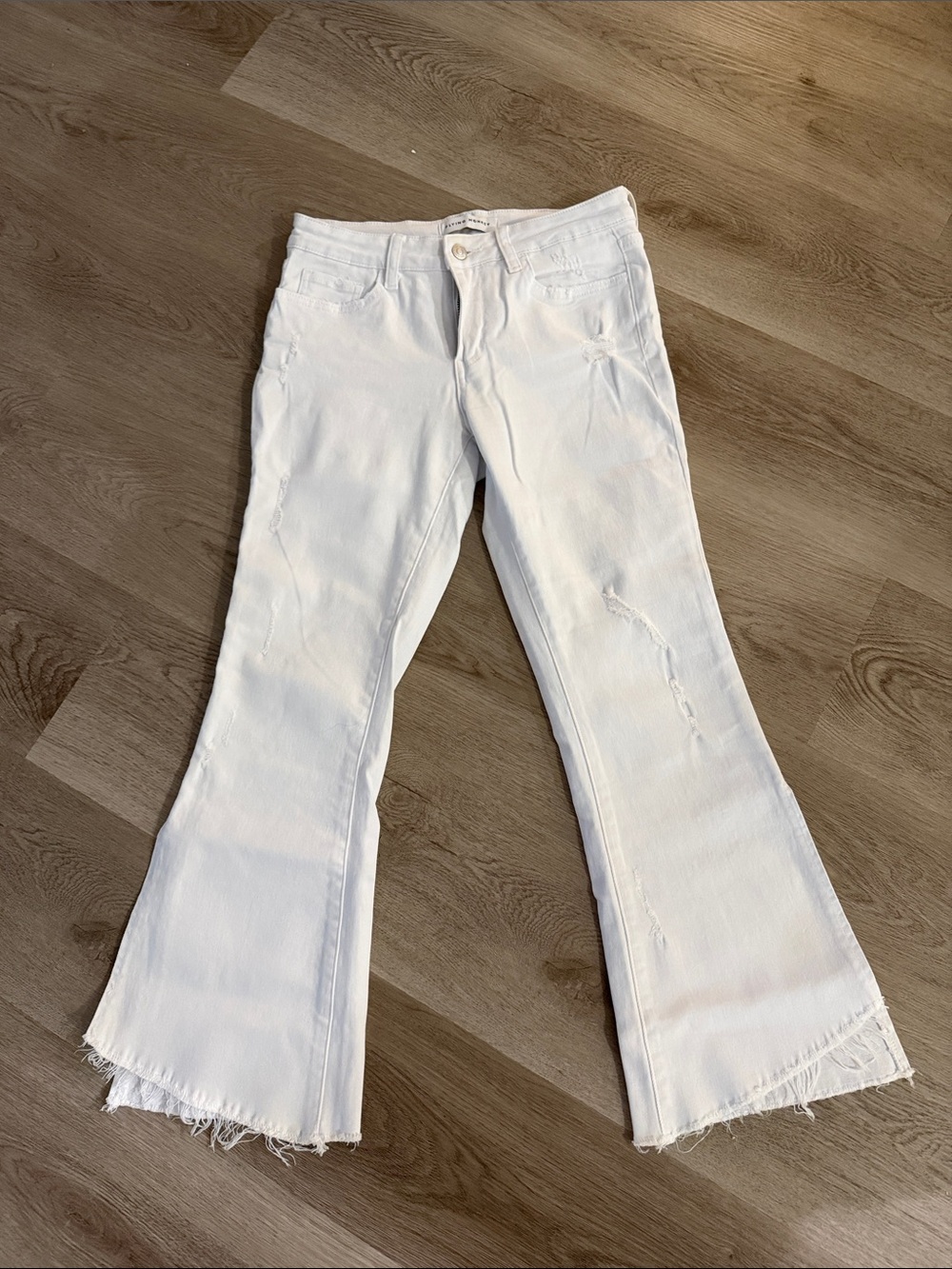 Flying Monkey White Flare Jeans with Raw Frayed Hem
